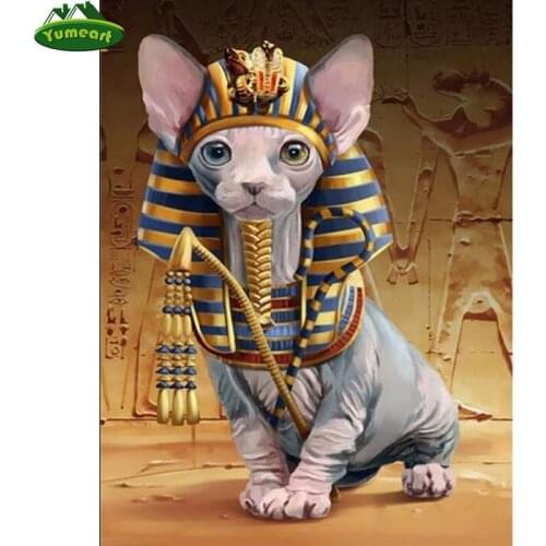 YUMEART DIY Diamond Embroidery Animals Pharaoh Avatar Diamond Mosaic Sphinx Cat Diamond Painting With Square Stones Wall Decor