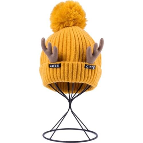 Womens Knitted Hat Fashion Solid Color Wool Cap Winter Thicken Keep Warm Cute Antlers Hats Leisure For Girls Lovely Caps TG0128