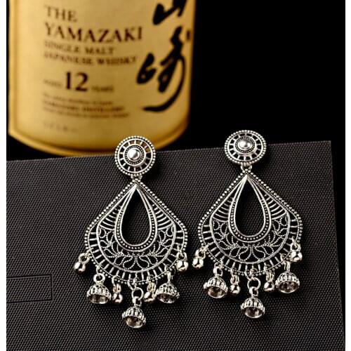 Retro Ethnic Earrings Small Bell Water Drop Gold Silver Color Earring Jewelry For Women Ladies Fashion