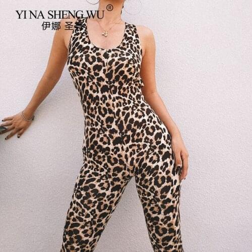 Yoga Jumpsuit Women Backless Sexy Leopard Bandage Workout Gym Clothing Fitness Leggings Pants Jumpsuit Sport Clothes For Female