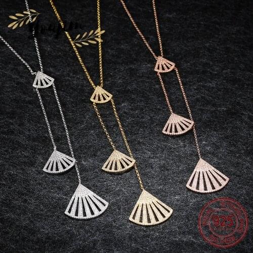 New Womens Zircon Fan-shaped Adjustable Necklace Luxury Fashion Cute Monaco Exquisite Jewelry Gift 925 Silver