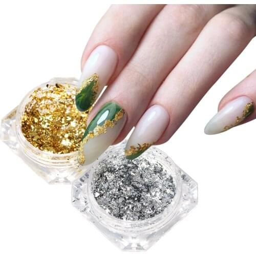 Gold Foils Flake Nail Sequins Holographic Chunky Glitter Nail Design Irregular Aluminum Sticker Polish Manicure Decor FBCB01-08
