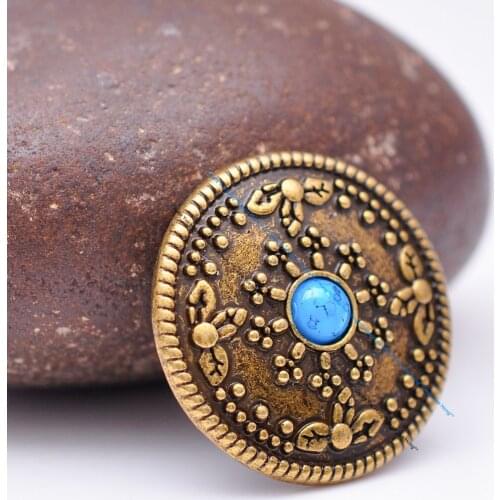 10pcs 1" Vintage Brass Turquoise Bead Rope Side Flower Pattern Leathercraft Western Headstall Saddle Bridle Conchos Screw back