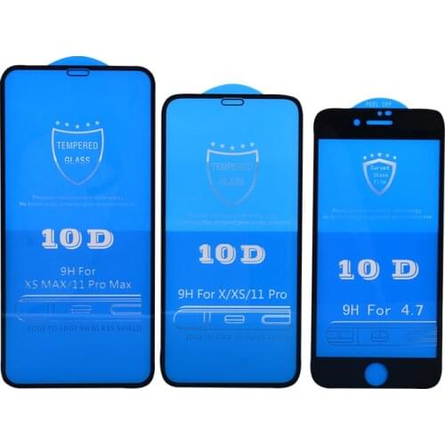 10pcs/lot 10D Tempered Glass For iPhone 12 11 Pro Max XS XR X 8 7 6 6S Plus Full Coverage Cover Curved Screen Protector On SE2