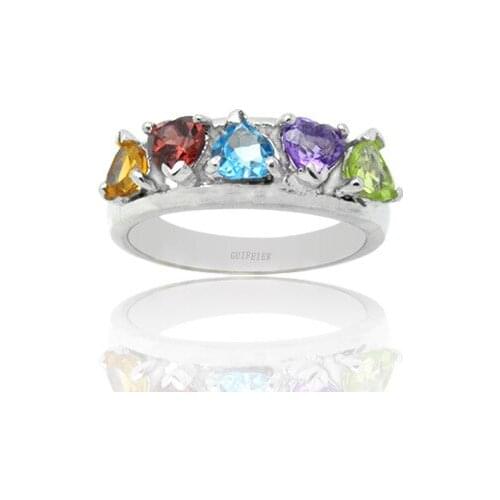 100% Natural Multi-color Gemstone Ring for Party4mm Heart Citrine Garnet Topaz Amethyst Peridot 925 Silver Crystal Ring