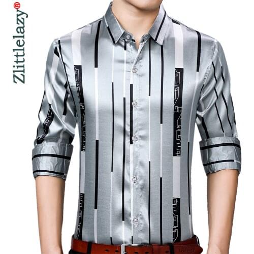 2021 Brand New Long Sleeve Men Social Shirt Streetwear Casual Striped Shirts Dress Mens Slim Regular Fit Clothes Fashions 90307