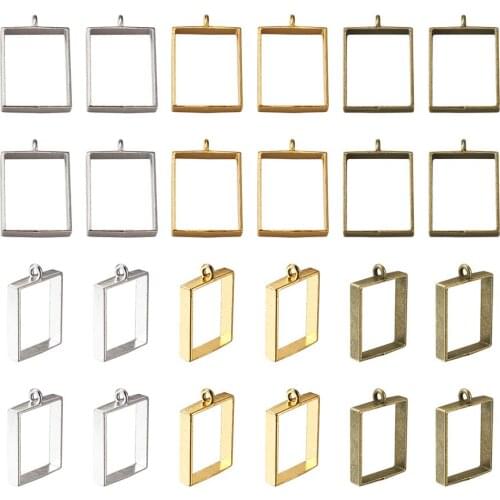 30pcs Rectangle Hollow Frame Blank Pendant Open Back Bezel Charms DIY Bracelet Necklace Handmade Bezel Mold Epoxy Resin Jewelry