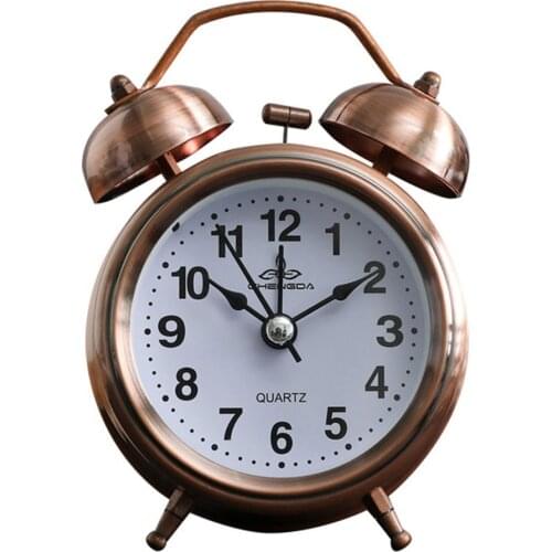 4 inch Alarm Clock Vintage Copper Metal Table Clocks with Luminous Function Home Bedside Mute Needle Clock Morning Gets up Bell