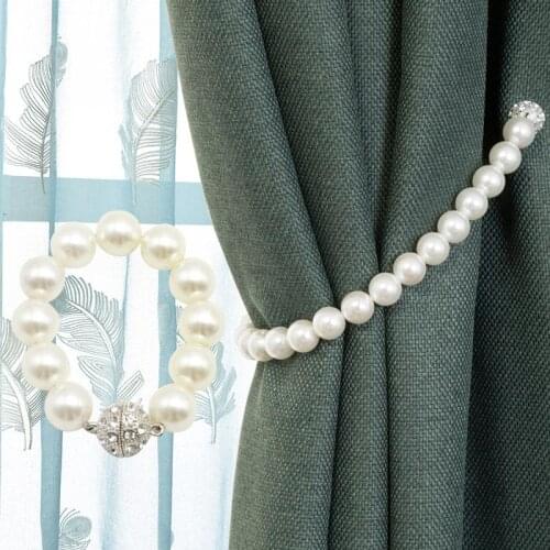 4pcs Curtain Holdbacks Curtain Tieback Pearl Magnetic Pearl Beaded Curtain Tie Backs Clips