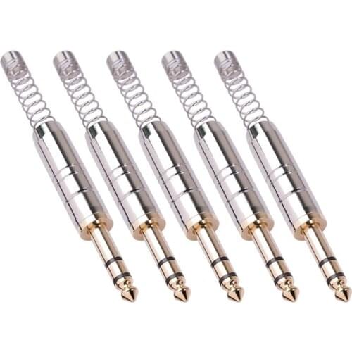 5PC 6.35mm Stereo Audio Jack Amplifier Microphone Plug 6.35 Sophomore Core Solder Jack Male Plug Connector