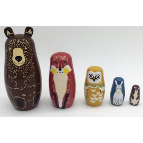 5Pcs/Set Cute Bear Fox Animal Wooden Russian Matryoshka Dolls Nesting Kids Toy