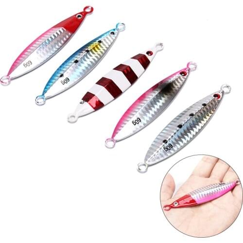 60g Sinking Slow jig Shake Metal Jigging Fishing Spoon Iron Plate Luminous Baits Hard Lead Deep Sea Fishing Jig Lures