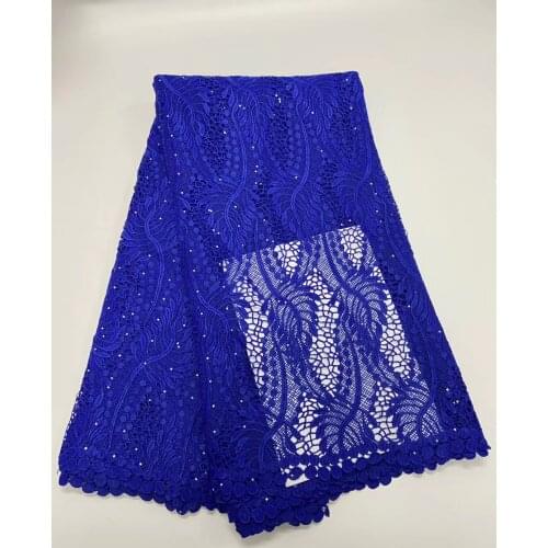 African Cord Lace Fabric 2020 Royal Blue High Quality Guipure Water Soluble Lace French Mesh Lace Material For Wedding Dress Sew