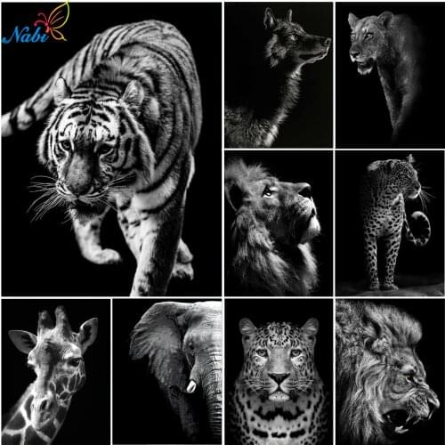 Nabi Diamond Painting Black White 5D DIY Full Square Diamond Embroidery Animals Cross Stitch Mosaic Rhinestone Home Decor