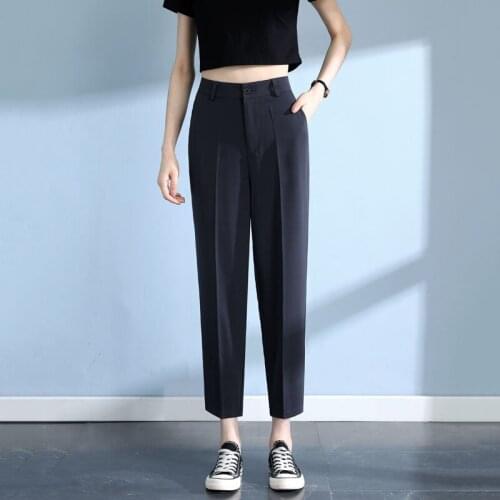 Elegant Formal High Waist Harem Straight Pants Women Bottom 2021 New Autumn Solid Fashion Loose Suit Trousers Female