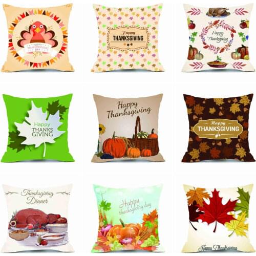 18'' Thanksgiving Pattern Pillow Case Throw Pillowcase Cotton Linen Printed Pillow Covers for Home Textile