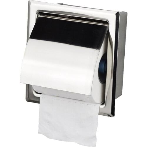 Toilet Paper Holder Bathroom Kitchen Wall Mounted Flush Type Stainless Steel Paper Tissue Rack, Roller Insert