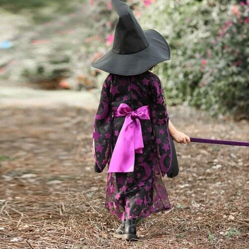 Childrens purple Witch Dress for Halloween festival party stage Purple Star Moon printed Witch Dress