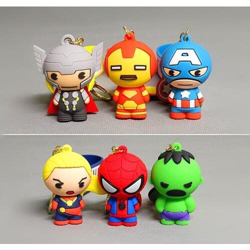 Marvel Q Version Model Figure Toy Dolls Children Toy Figure Office Decorations Key Pendant Cute Spiderman Ironman Hunk Thor