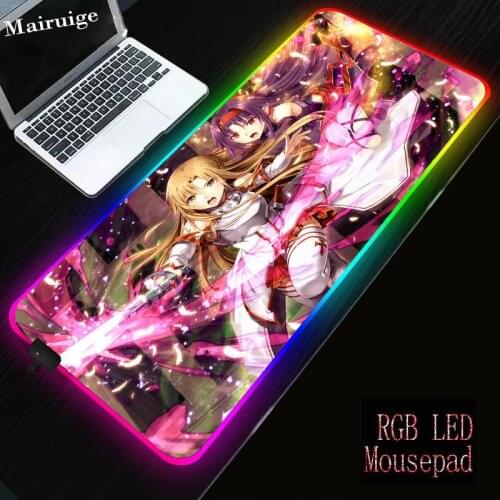 Mairuige Gamer Cool RGB Mousepad Sword Art Online Anime Girl Large Edge Mouse Pad L XL XXL Waterproof Durable Desktop Mice Mats