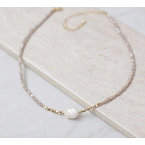 Handmade exquisite crystal beads beaded necklace irregular freshwater pearl pendant bohemian jewelry choker Valentines Day gift