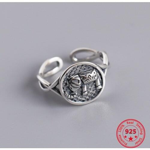 Factory Price Hot 100% Pure 925 Silver Ring Retro Style Exquisite Elephant Totem Fashion Ladies' Hand Jewelry Adjustable