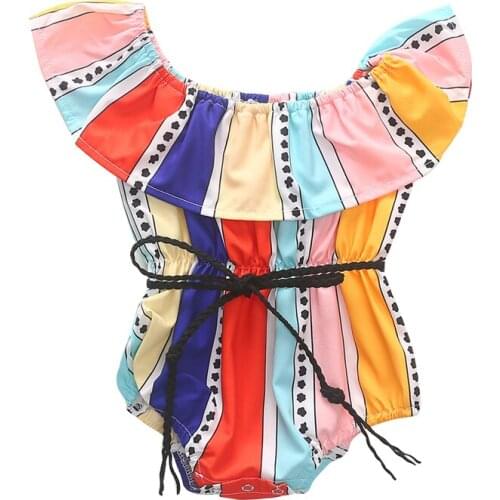 Korean Style Newborn Baby Girls Color stripes Ruffles Collar Rompers Infants Clothes Sleeveless Toddler Princess Jumpsuit