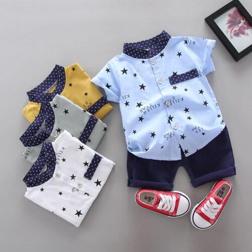 2021 Summer Fashion Style Children Boys Clothing Sets Star Letter Gentleman Shirt Tops Shorts 2pcs Baby Kids Clothes Sets