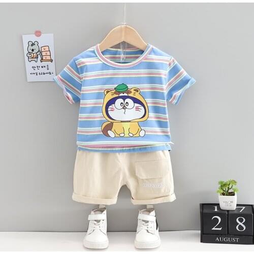 Summer Baby Boys/Girls Clothes Sets Children Fashion Cartoon Stripe T-Shirts+Shorts 2pcs Clothing Toddler Outfits Tracksuits