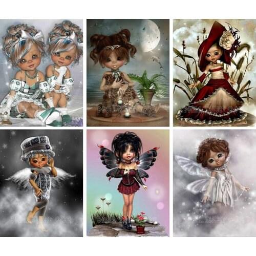 5D diy embroidery pattern mosaic diamond painting Round square Cartoon Elf girls drill craft 3d cross stitch kits room decors