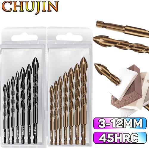 3-12mm Cross Hex for Glass Ceramic Tile Drill Bits Set Concrete Hole Opener Brick Hard Alloy Triangle Drill Tool Kit with Box