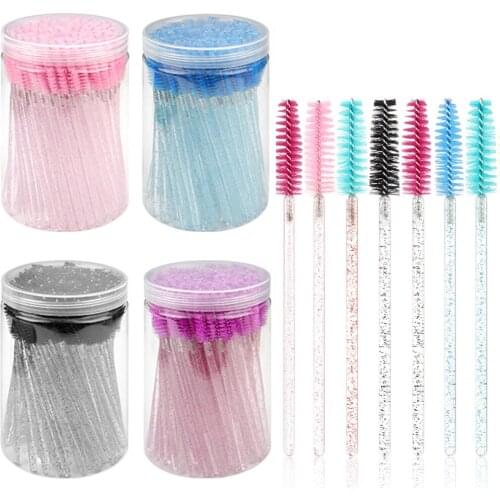 Disposable 100Pcs/Box Crystal Eyelash Brushes Diamond Handle Mascara Wands Spoolie Eye Makeup Brushes Applicators Eyebrow Tools
