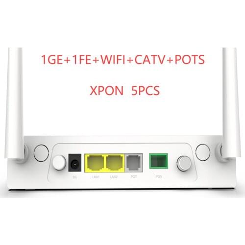 5pcs New XPON without power 1GE+1FE+WIFI+CATV+POTs ONU ONT Dual Band Ont ONU Gpon Fiber modem network router English version