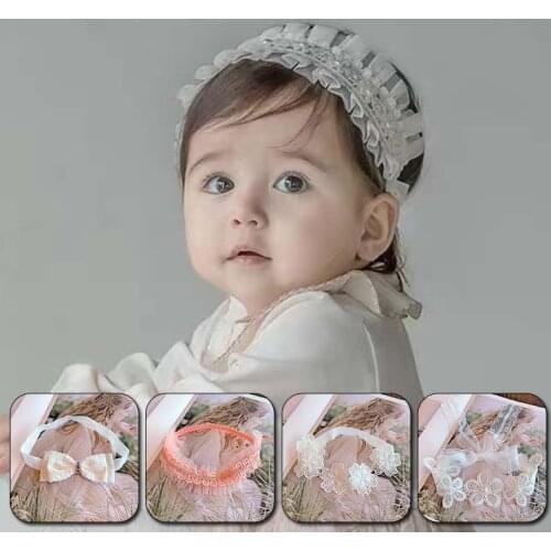 Baby Bow Girls Lace Headbands Pearl Flowers Headband Headwear Hair Band Baby Hair Accessories Girls Christmas Gifts Photo Props