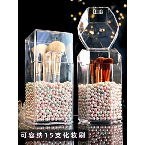 Transparent Acrylic Cosmetic Storage Box Makeup Brush Organizer With Cover Dust-proof Desktop Cosmetic Tool Holder