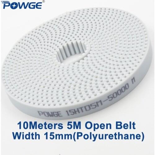 POWGE 10Meters PU White HTD 5M Open Timing belt 5M-15mm Width 15mm Polyurethane steel Arc Tooth HTD5M Timing Synchronous pulley