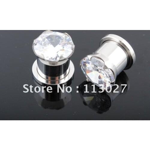 Body Jewelry steel pronged set CZ Ear Plug 3mm-16mm