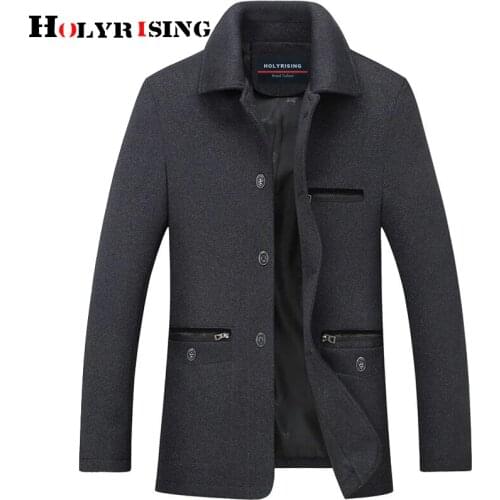 Holyrising Wool Jacket Mens High-quality Wool Coat casual Slim collar wool coat Mens cotton collar trench coat 19007-5