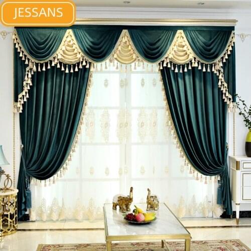 European-style High-end Solid Color Velvet Stitching Blackout Curtains for Living Room Bedroom Custom Valance Finished Products