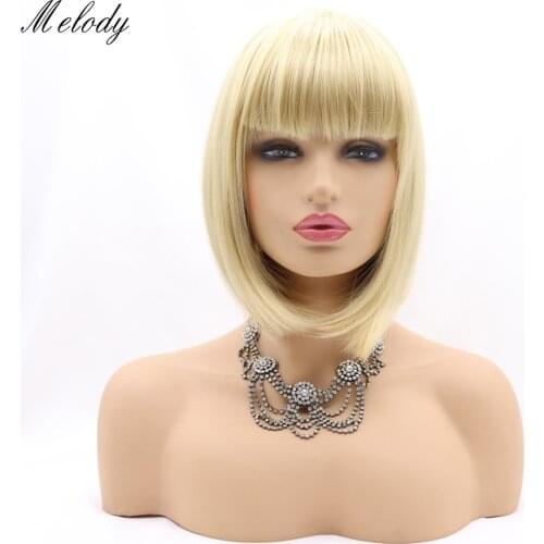 Melody Mixed Blonde Wigs Short Bob Hair None Lace Synthetic Machine Made with Bangs for Women Mermaid Cosplay Makeup Party