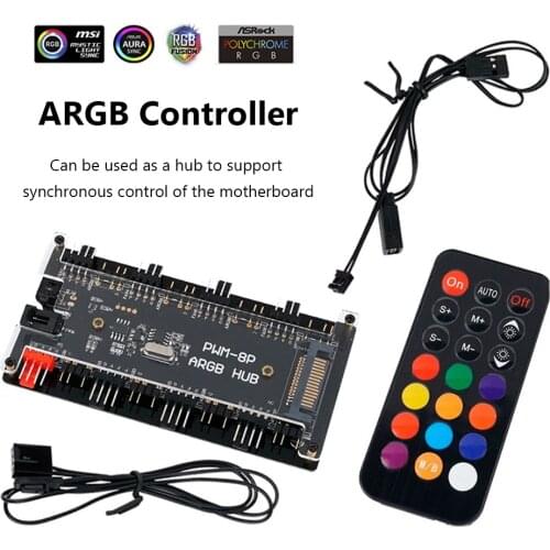 PWM LED Controller PC Fan Hub RGB fans 5V 3 Pin ARGB Cooling AURA Splitter Adapter small 4pin temperature AURA controller