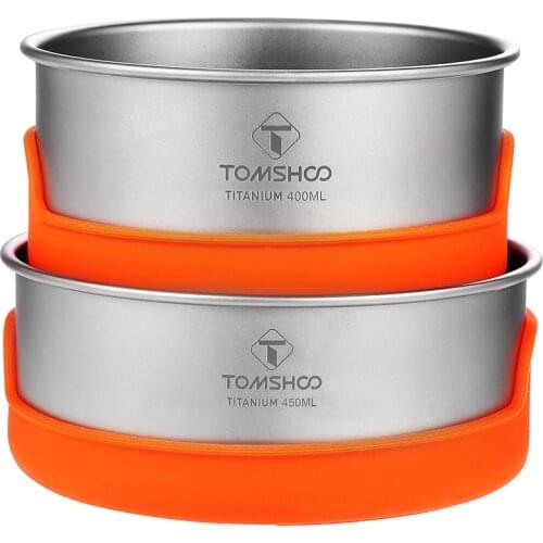 TOMSHOO Outdoor Titanium Bowl Camping Bowl Pan Pot Silicone Insulation Bowl Outdoor Camping Tableware Picnic Water Cup Mug