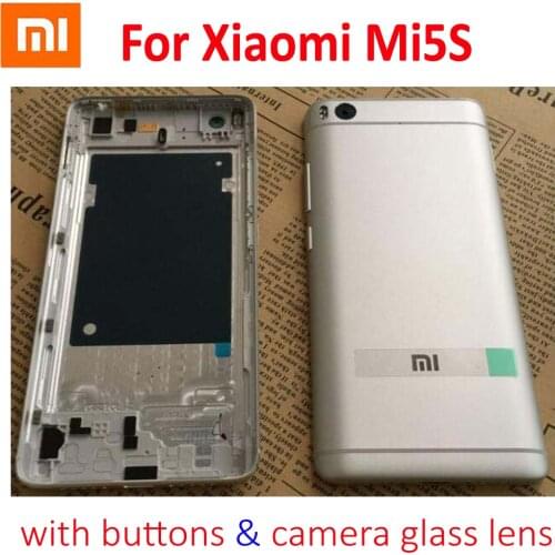 Original For Xiaomi Mi5S M5S Mi 5S Battery Back Rear Cover Door Housing with Power Volume Buttons + Camera Glas Lens Replacement