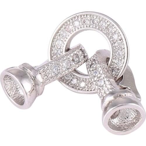 Rhodium/Gold/Rose Gold Copper Clasps Micro Pave Zircon Beads Metal End Clasps For Leather Bracelet Necklace DIY Making CHFC01