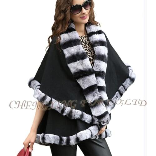 CX-B-P-60 Women Winter Luxury ReX Rabbit Fur Dyed Like Chinchilla Fur Shawl Pashmina