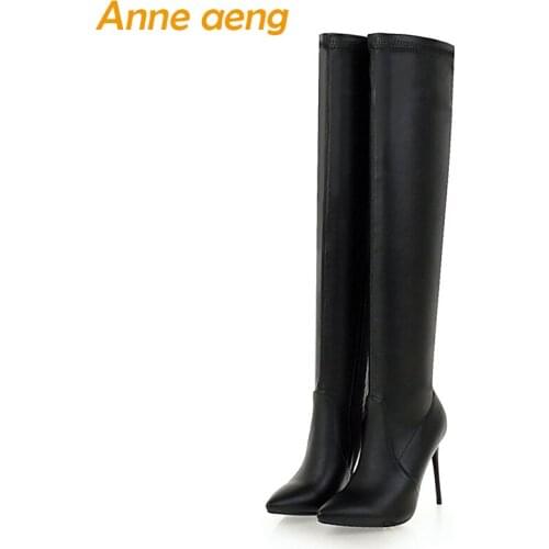 New Winter Women Over-The-Knee Boots High Heel Pointed Toe Zipper Sexy Ladies Women Shoes Black Thigh High Boots Big Size 33-46