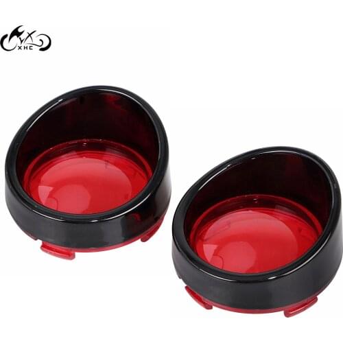 2Pcs Motorcycle Visor-Style Turn Signal Bezels Red Lens For Harley Dyna Softail FLSTC FLSTF Night Train Street Glide Sportster