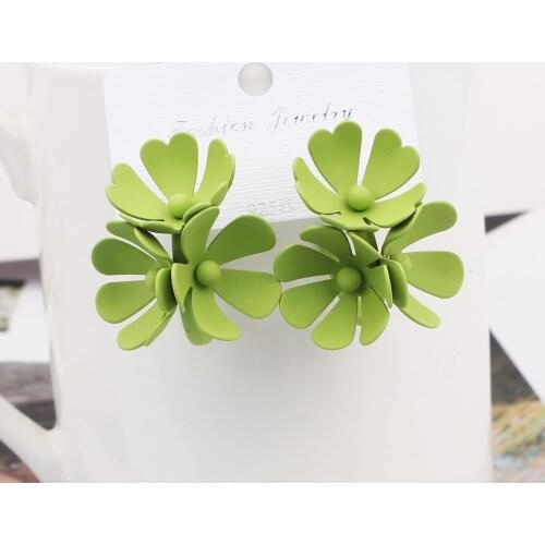 2020 summer color spray paint flower earrings female ring fashion temperament circle 925 silver needle jewelry