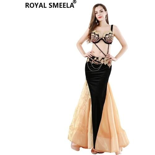 Womens gorgeous belly dance costume set new sexy belly dancing outfits bra belt +belly dance mermaid skirt 3pcs dance clothes