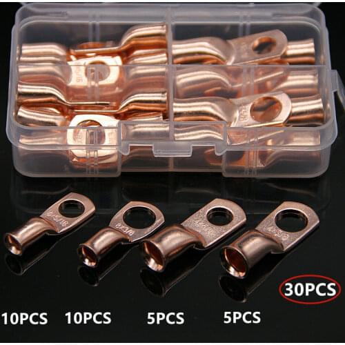 30Pcs 3/8" 5/16" Wire Ring Terminals Bare Copper Cable Lugs 8&4 AWG Gauge Wire Welding Connectors Crimping Terminals